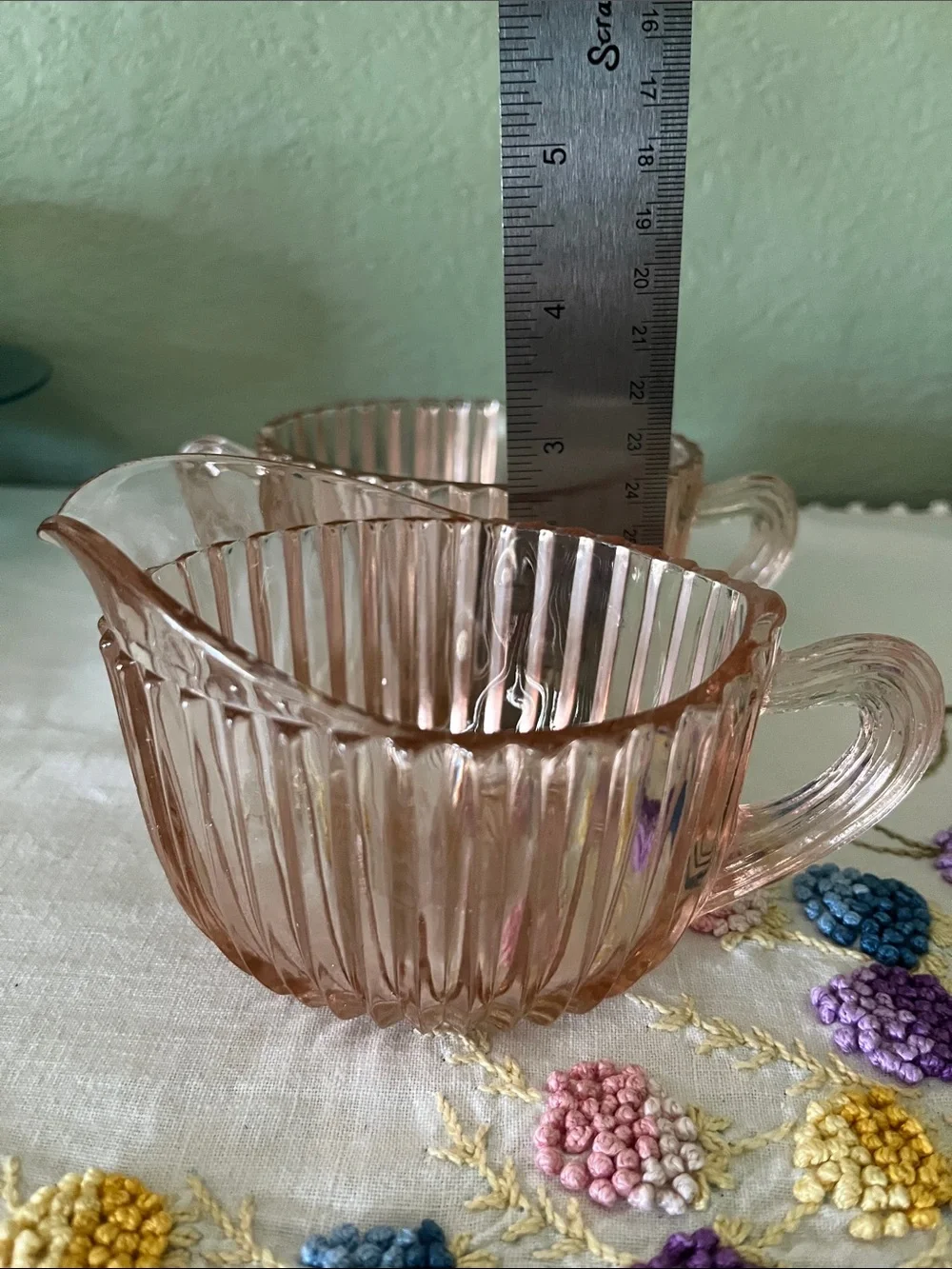 Vintage Queen Mary Pink Depression Glass Creamer & Sugar Set – 1930s